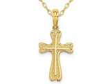 10K Yellow Gold Textured Heart Edges Cross Pendant Necklace with Chain 